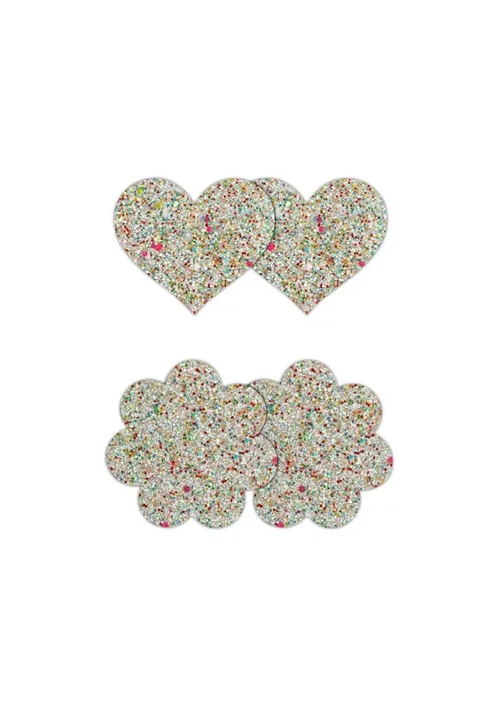 2 Paar Glitzer-Nippelsticker Herz und Blume