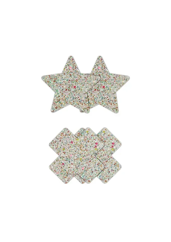 2 Paar Glitzer-Nippelsticker Stern und Kreuz