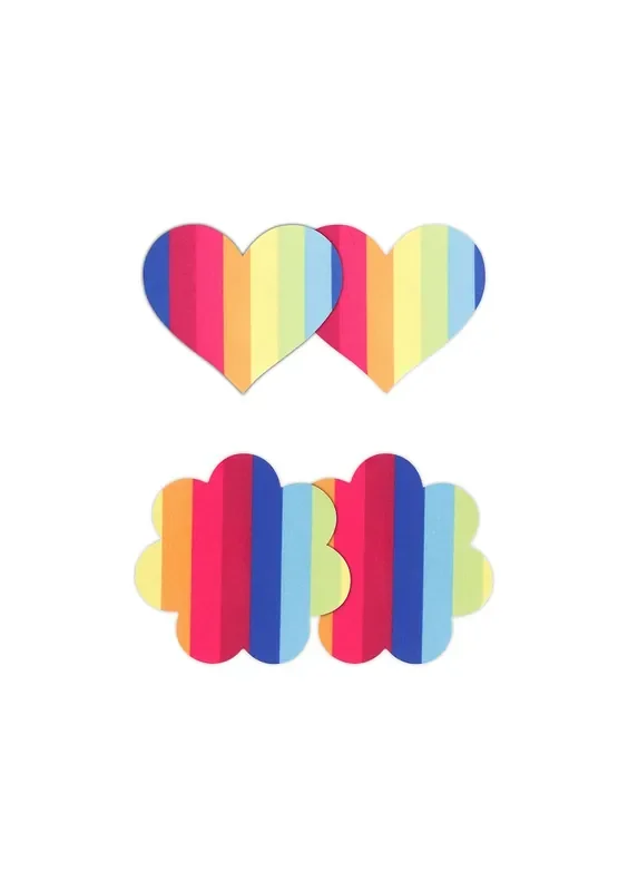 2 Paar Regenbogen-Nippelsticker Herz und Blume