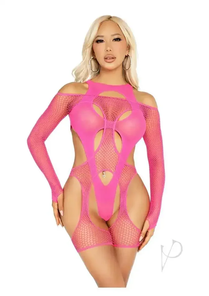 2 Pc Off-the-shoulder Fishnet Garter Harness – Pink O/S