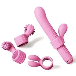 21 x 3,5 cm – Multifunktionsvibrator mit 4 Aufsätzen – pink
