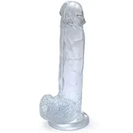 22 x 4,2 cm – Transparenter Dildo mit Saugnapf – M – mit Hoden – clear