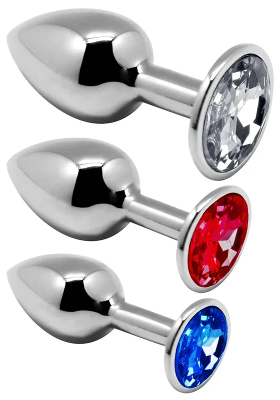 3-teiliges Set „Metal Plug Kit“ mit Schmuckstein-Analplugs aus Metall Alive