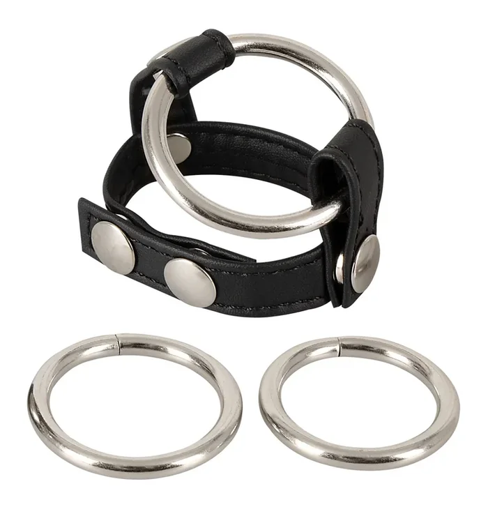 4-teiliges Set „Riemen“ plus 3 Penisringe, Hodenriemen verstellbar Bad Kitty