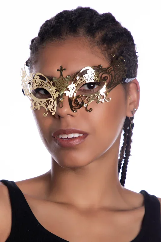 „Fleur De Lis“ Gold Masquerade Mask with White Rhinestones