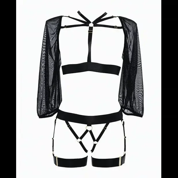 Adore ‚Ibiza Babe‘ Strappy Open Front Bodice with Mesh Sleeves & Open Gartered Panty