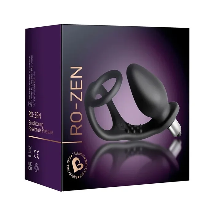 Anal-Vibrator Rocks-Off »RO-ZEN-Black« mit Doppel-Penisring – Wasserfest – Schwarz