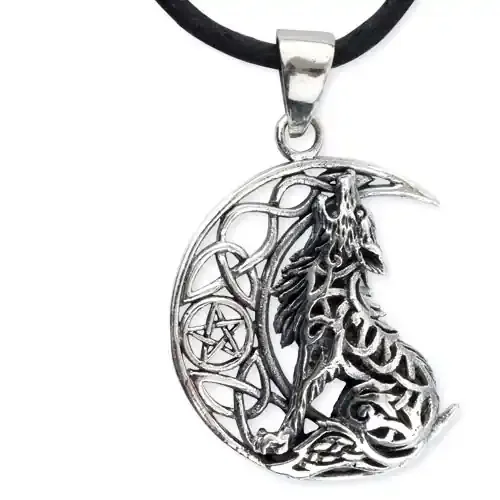 Anhänger ‘Howling Wolf in Moon-Axt‘ Edelstahl
