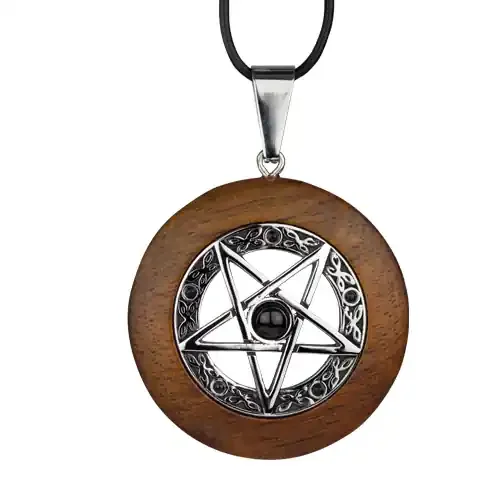 Anhänger ‘Pentagramm‘ Holz und Edelstahl