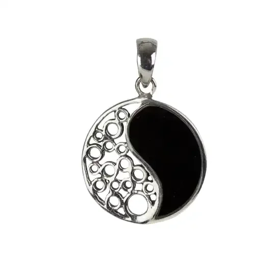 Anhänger ‘Ying Yang‘ Edelstahl und Onyx
