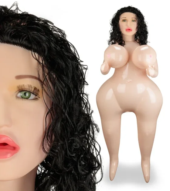 Aufblasbare curvy Liebespuppe mit braunen Locken und 3D-Kopf Malia