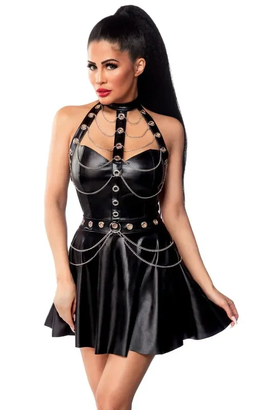 Ausgestelltes Wetlook Kleid mit Herzsausschnitt (Grösse XS)