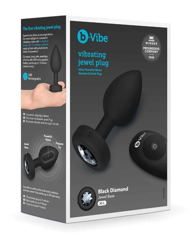 b-Vibe Remote Control Vibrating Jewel Plug (M/L) – Black