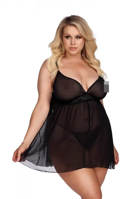 Babydoll aus Chiffon und Spitze – schwarz (Grösse XXXL-XXXXL)