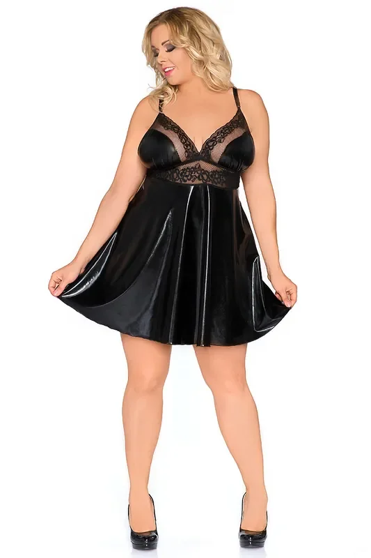 Babydoll im Wetlook mit Spitze