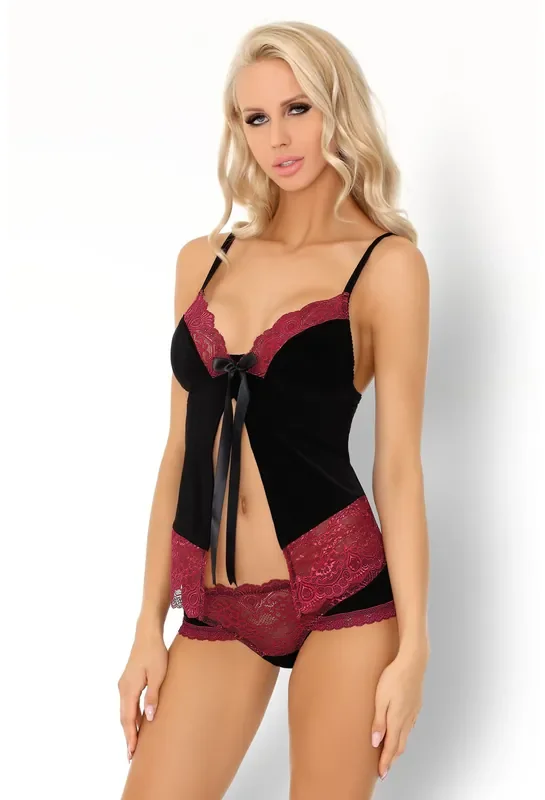 Babydoll mit lilafarbener Spitze