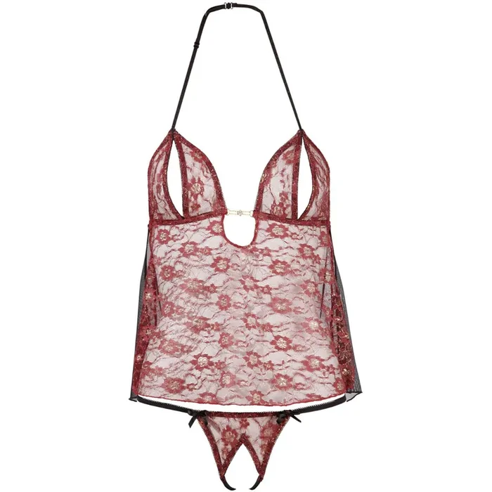 Babydoll mit offenen Cups in Rot/Gold