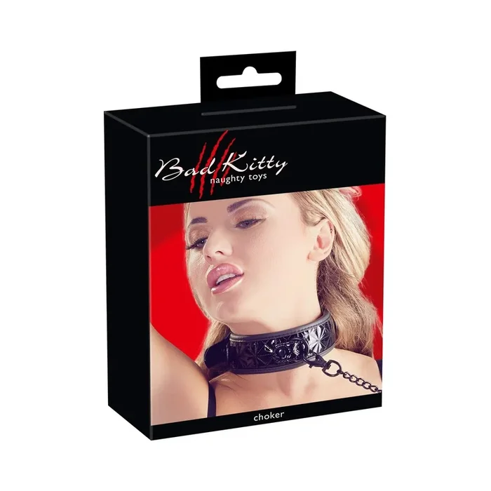 Bad Kitty Halsfessel mit Leine – Gepolstert – Schwarz