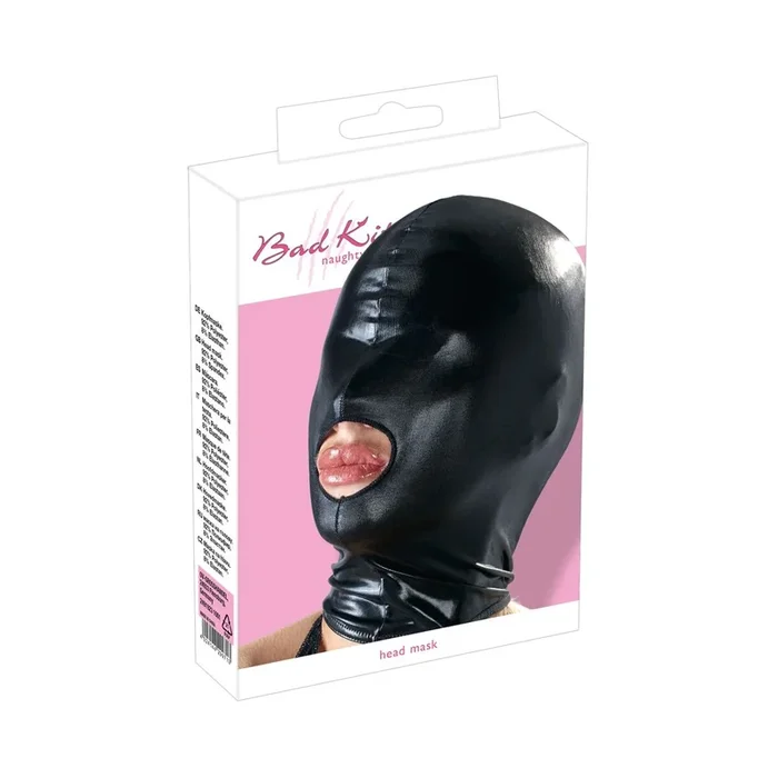 Bad Kitty Kopfmaske aus Wetlook – Mit Mundöffnung – Schwarz