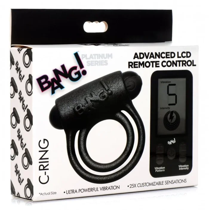 Bang! Vibrating Silicone Cock Ring w/Remote Control – Black