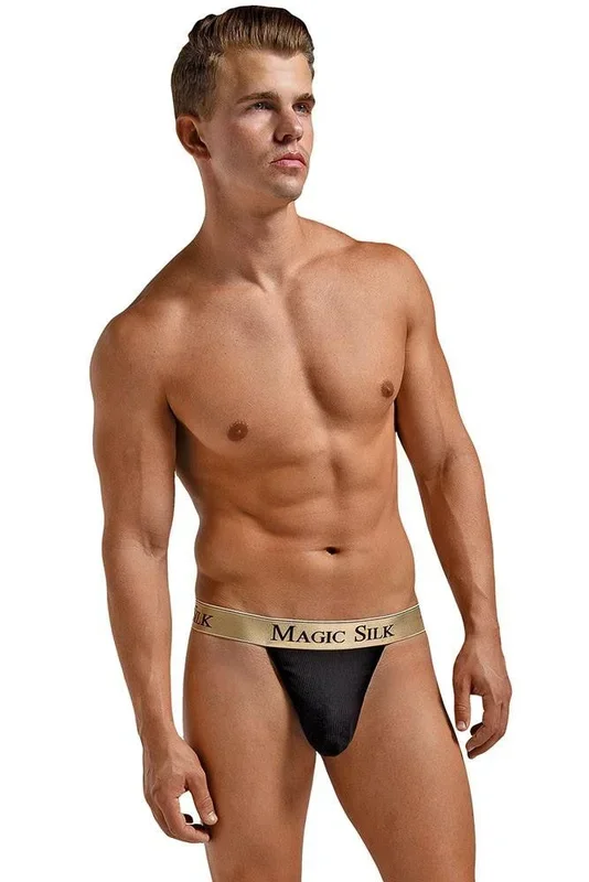 Black Rib Knit Micro Thong in M