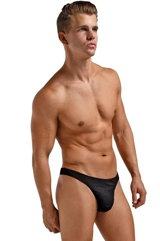 Black Rib Knit Thong with Mini Pouch in XL