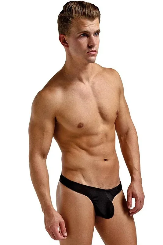 Black Silk Mini Pouch Thong in XL