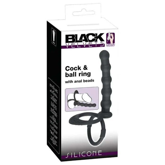 Black Velvet – Hoden- & Penisring mit Anal-Dildo (schwarz)