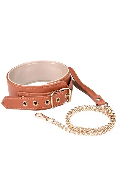 Blaze Elite Halsband & Kette aus cognacfarbenem veganen Leder