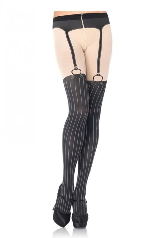 Blickdichte Strumpfhose mit Strapsmuster
