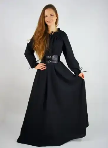 Bodenlanges Langarmkleid (Farbe Schwarz, Grösse XXL)