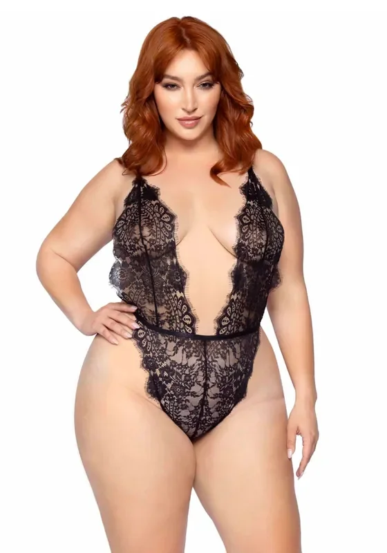 Body aus Spitze mit passendem Mantel – QueenSize