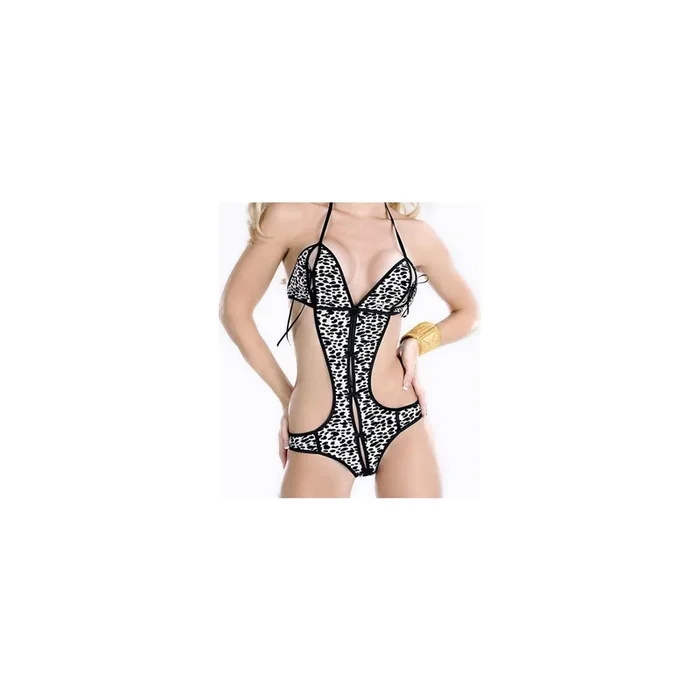 Body im Leoparden-Look mit Schleifchen – Schwarz/Weiß
