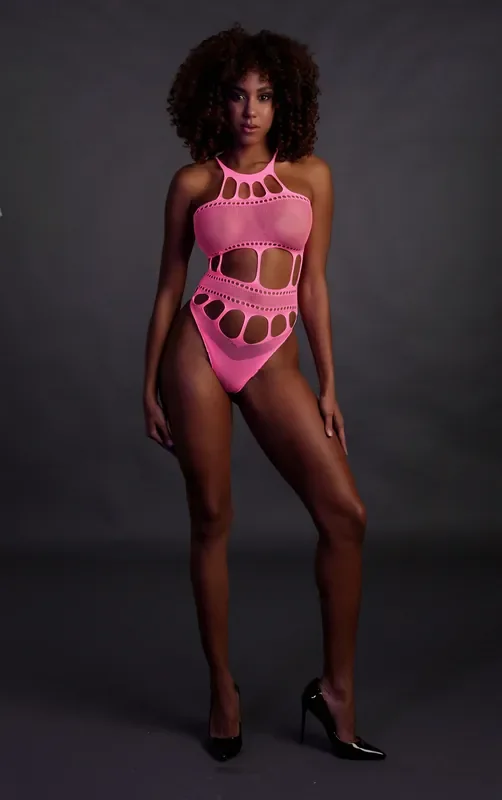 Body mit griechischem Ausschnitt – Neonpink