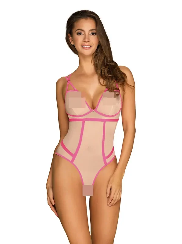 Body mit pinkem Streifendesign und dreieckigen Ausschnitten