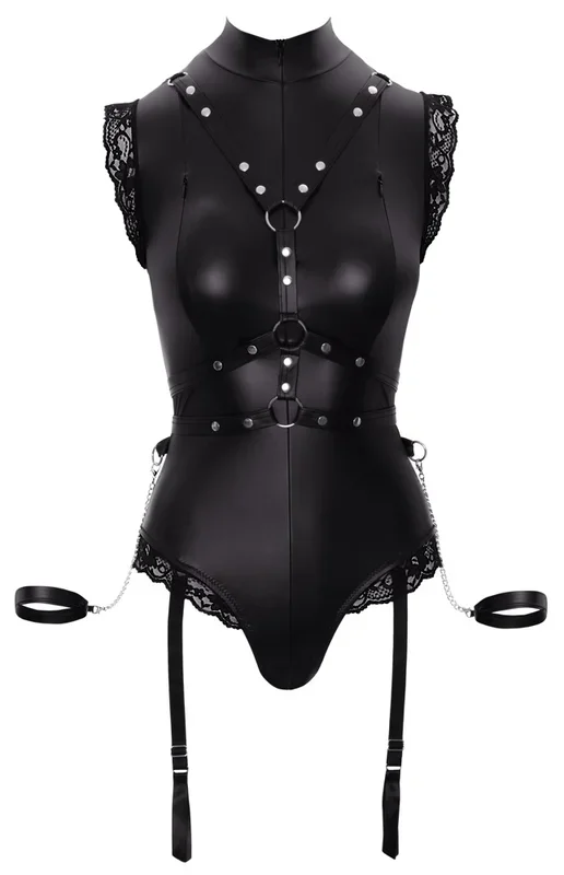 Body mit Strapsen, Harness und Handfesseln, alles abnehmbar Cottelli BONDAGE