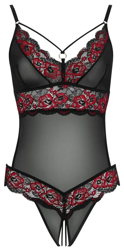Body ouvert aus 2-farbiger Floral-Spitze und Powernet Cottelli LINGERIE