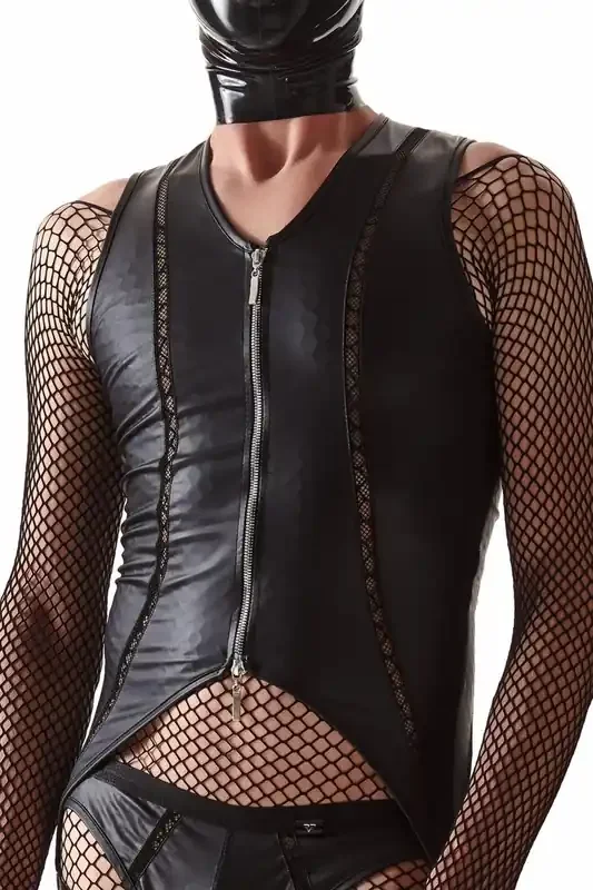 Body ouvert aus Wetlook-Material mit Reisverschluss