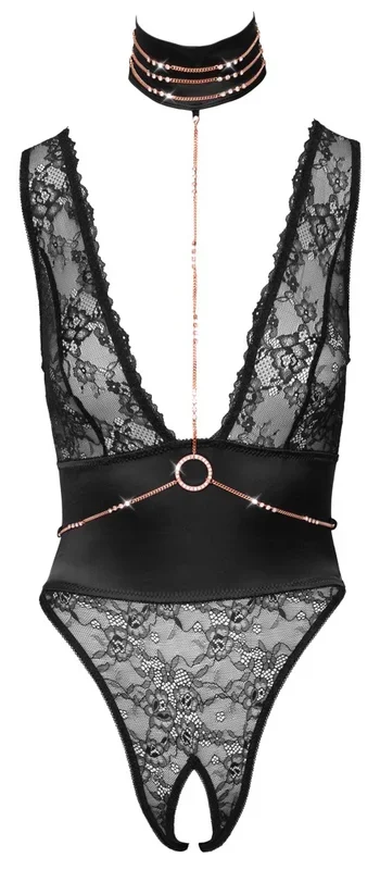 Body ouvert mit Halsband und Strassketten, alles abnehmbar Abierta Fina