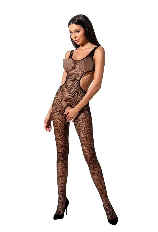 Bodystocking mit quadratischen Muster – schwarz