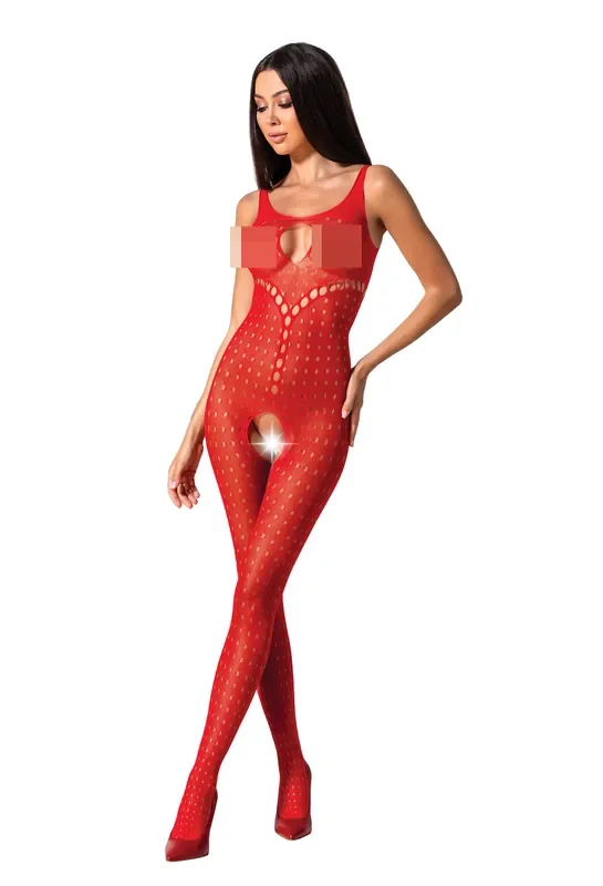 Bodystocking mit vielen offenen Löchern – rot