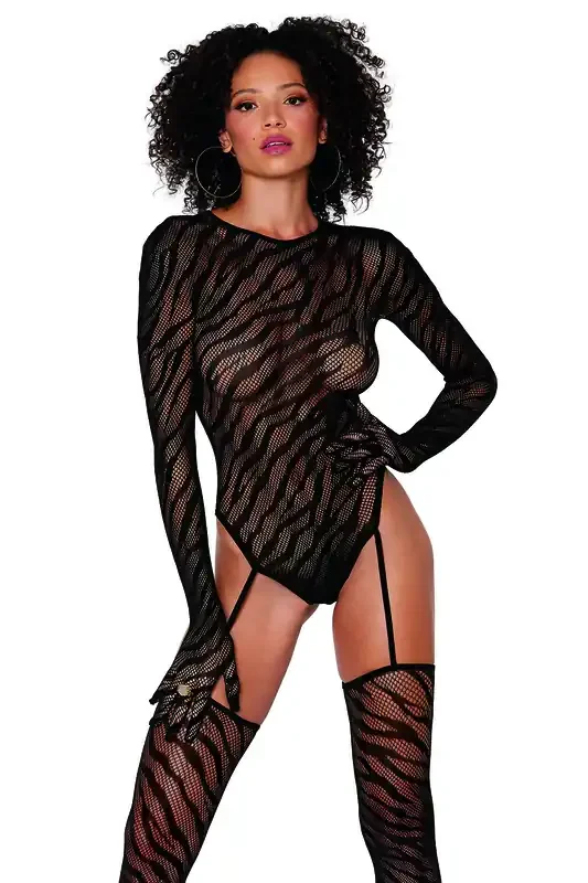 Bodystocking mit Zebramuster – OS
