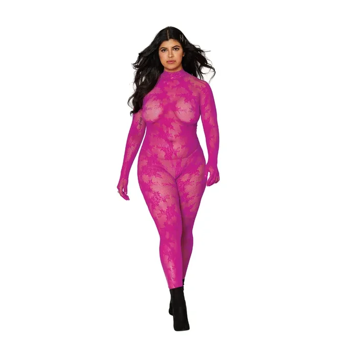Bodystocking with Finger Gloves Diamond – Plus Size – Azalea