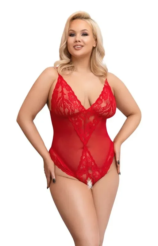 Bodysuit mit offenem Schritt – Rot