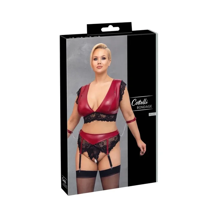 Bralette+Highwaist-String mit Strapsen+Armfesseln->Größe-4XL