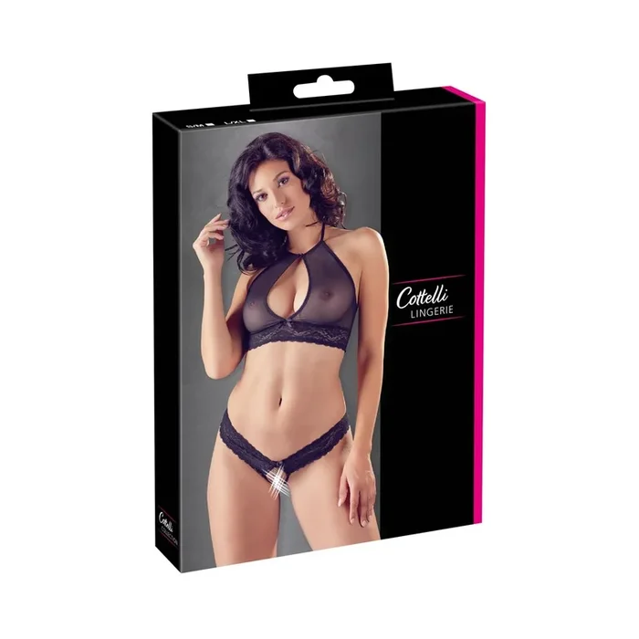 Bralette mit Neckholder & String – Schwarz