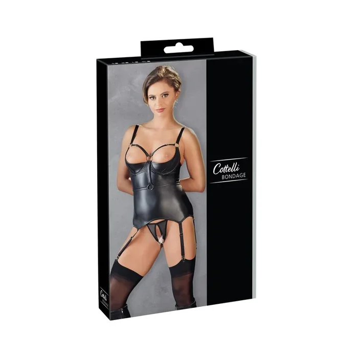 Bügel-Strapshemd im Mattlook mit String ouvert – Schwarz – Größe M
