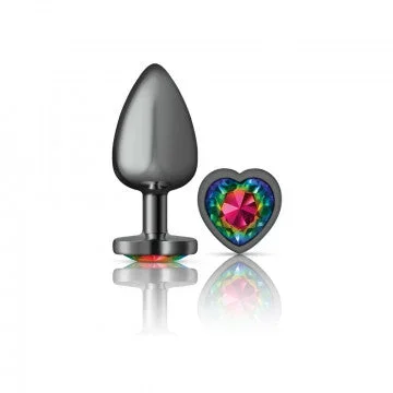 Cheeky Charms – Gunmetal Metal Butt Plug – Heart – Rainbow – Large
