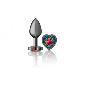 Cheeky Charms – Gunmetal Metal Butt Plug – Heart – Rainbow – Small