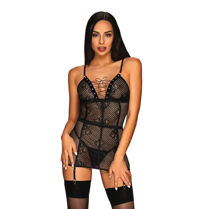Chemise mit Schnürung und Strpashaltern schwarz